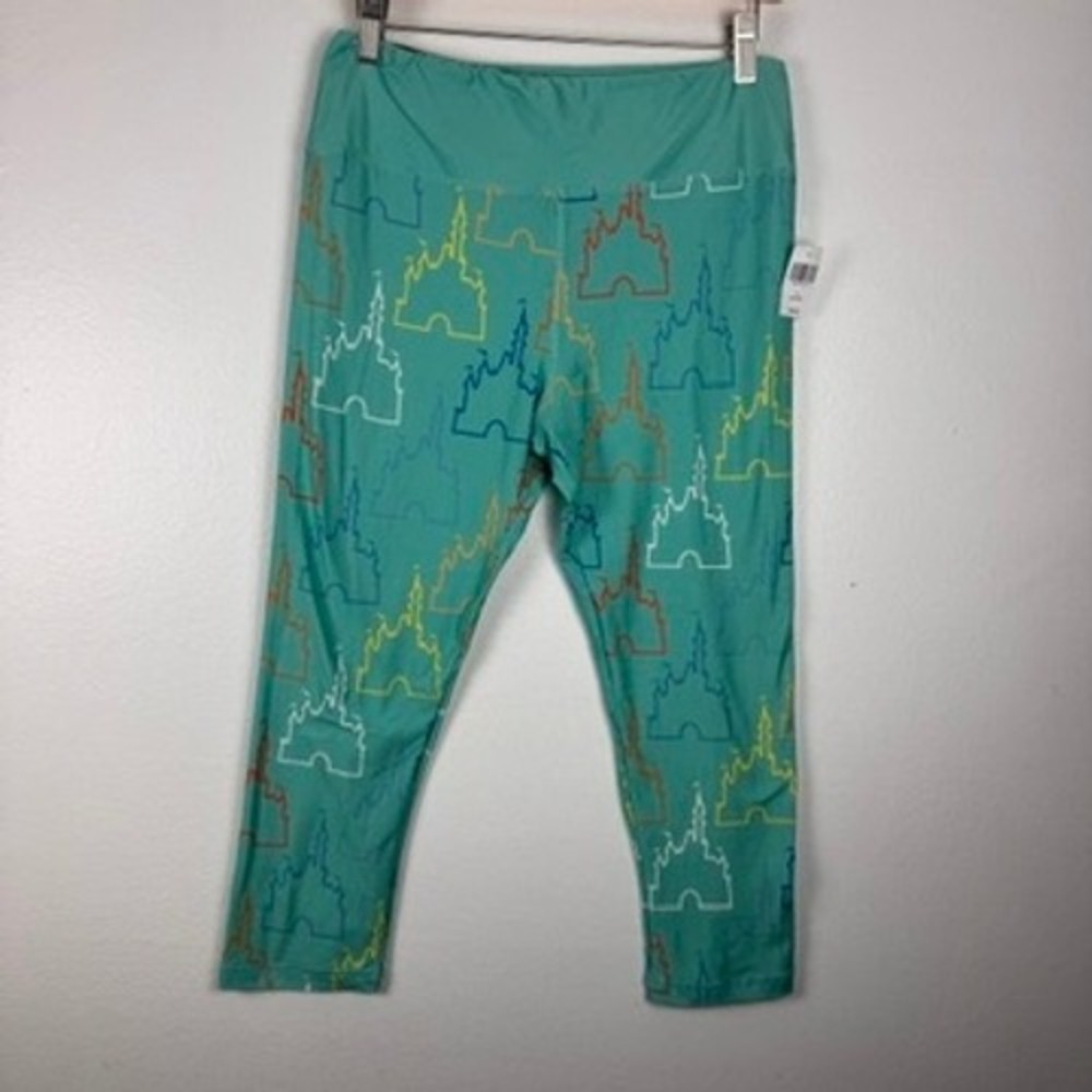 Disney Parks Womens Teal Cinderella Castle Crop Leggings New With Tags